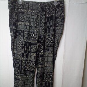 Jessica Simpson Pants Women XL Elastic Waist Pull On Pockets Pattern Black White